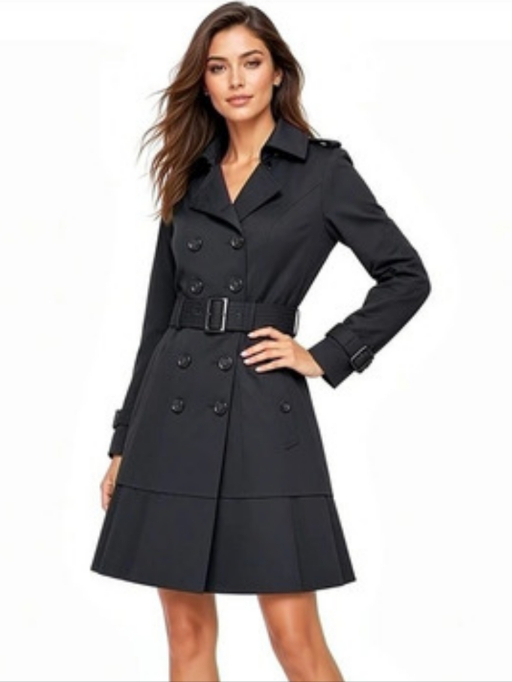 Worthington Womens Lightweight Black Belted Cotton Blend Trench Coat Size XLarge
